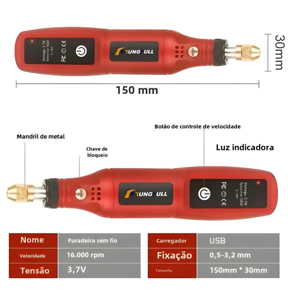 Imagem de Mini Broca USB Sem Fio - Caneta de Gravação para Madeira, Metal e Vidro