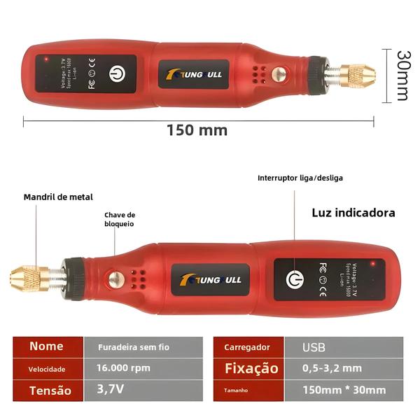 Imagem de Mini Broca USB Sem Fio - Kit de Gravação e Moagem para Madeira, Metal, Vidro e Joias