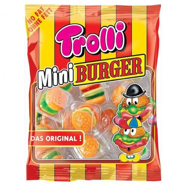Mini burguer trolli goma importada formato hambúrguer 90g Imagem de Mini burguer trolli goma importada formato hambúrguer 90g