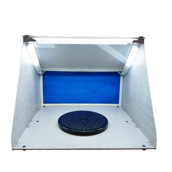 Imagem de Mini cabine  com led e exaustor+kit compressor e aerografo ar hs08ac-skf