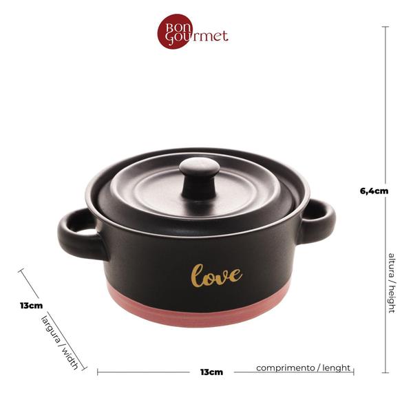 Imagem de Mini Caçarola Cerâmica Love Preto Matt/Rosa 13x6cm - Bon Gourmet