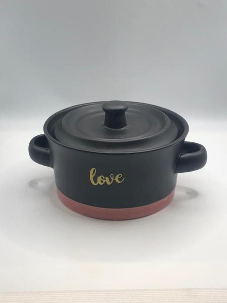 Imagem de MINI CACAROLA CERAMICA LOVE PRETO MATT/ROSA 16,5x12,5x8,5cm