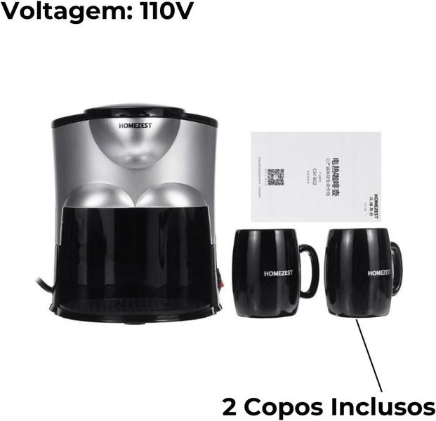 Imagem de Mini Cafeteira Elétrica 110V Pequena 2 Xícaras Portátil Simples Elétrica para Café 2 Copos Homezest 300ml CM-802