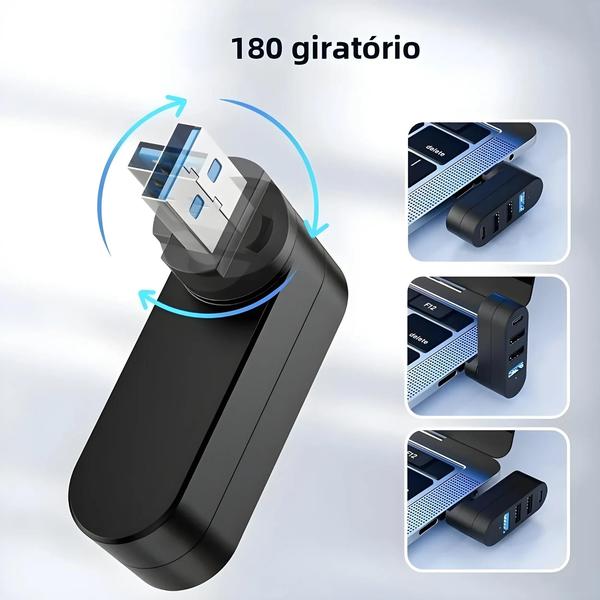 Imagem de Mini Caixa Divisora Rotativa De 4 Portas USB 3.0 Hub Para Computador Laptop MacBook PC Acessórios