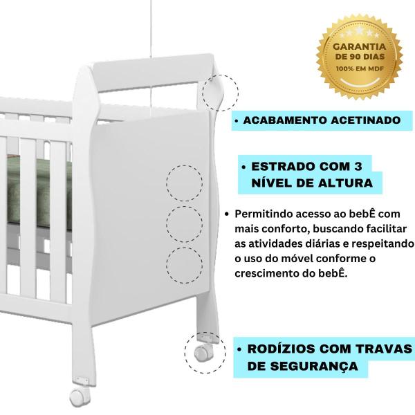 Imagem de Mini Cama Berço MDF Quarto Bebe Grade de Proteção C/Rodízios