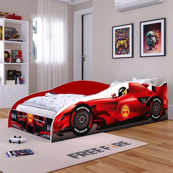 Imagem de Mini Cama Carro 100% MDF Montessoriana Colchão Incluso Quarto Infantil Menino Decoração Fórmula 1 - Vermelho - RPM