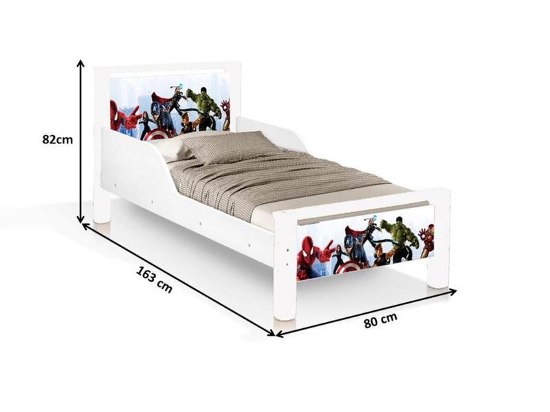 Imagem de mini cama com proteção lateral branca da vingadores