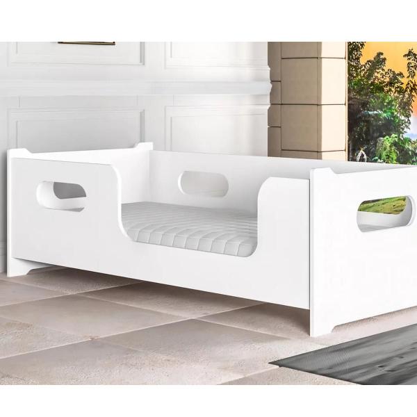 Imagem de Mini Cama Encanto Infantil Montessori Para Quarto De Criança Com Proteção Lateral - Cor Branco