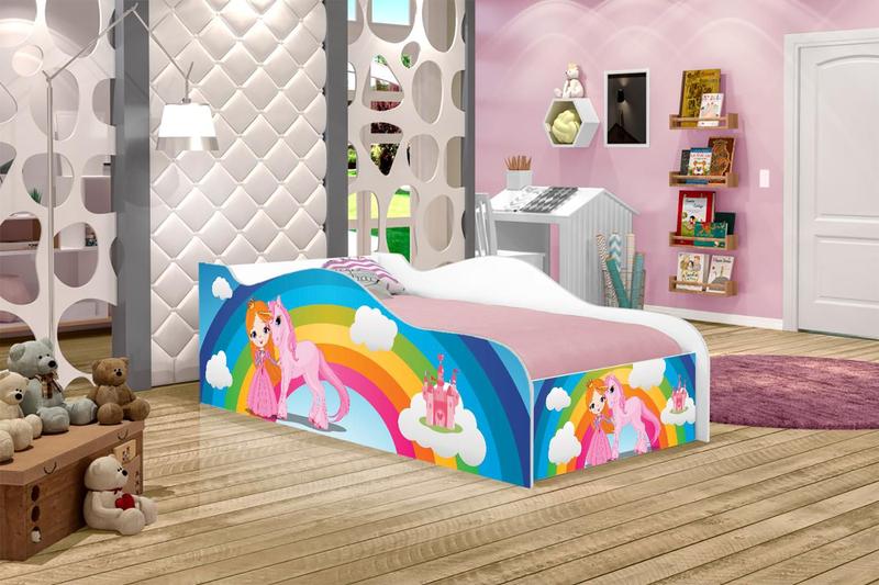 Imagem de Mini Cama Fun Princesa Unicórnio Arco Íris Infantil Com Colchão