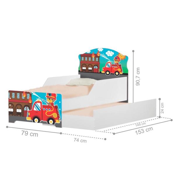 Imagem de Mini Cama Infantil com Auxiliar Pop Resgate Bombeiro com Colchões