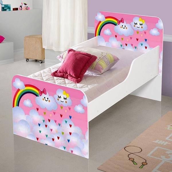 Mini Cama Infantil MDF com adesivo de personagens para Meninas