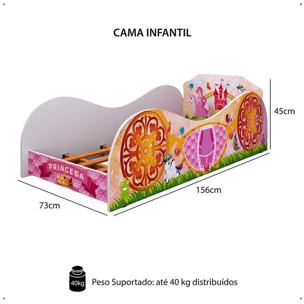 Imagem de Mini Cama Infantil Menina Montessoriana MDF Lateral Grade Proteção Decoração Tema Quarto Feminino Reino Princesa Encantada Rosa - RPM