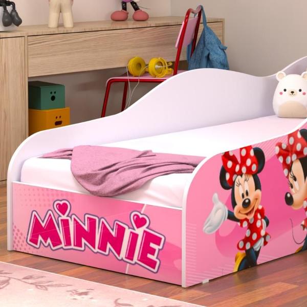 Imagem de Mini Cama Montessori Adesivada Minnie Infantil Juvenil Rosa P/menina