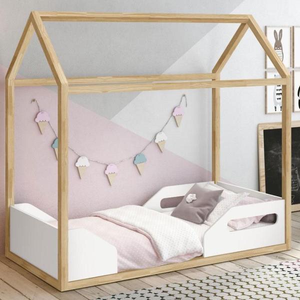 Imagem de Mini Cama Montessoriana Zoe Branco Acetinado Pinus Natural com Colchão Ortobom - Reller