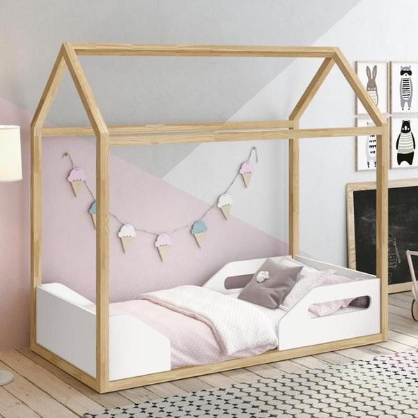 Imagem de Mini Cama Montessoriana Zoe Branco/Natural com Colchão Physical - Reller Móveis