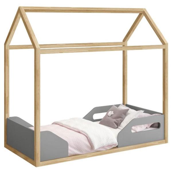 Imagem de Mini Cama Montessoriana Zoe Cinza Acetinado Pinus Natural  Reller