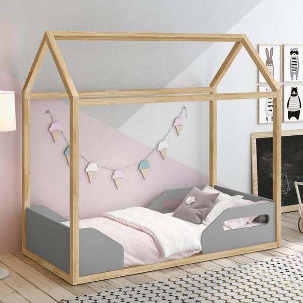 Imagem de Mini Cama Montessoriana Zoe Cinza/Natural com Colchão D20 - Reller Móveis