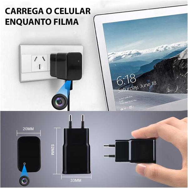 Imagem de Mini Camera de Segurança Z15 Wifi Escondida em Formato de Carregador Tomada Full hd + Cartão de 64gb