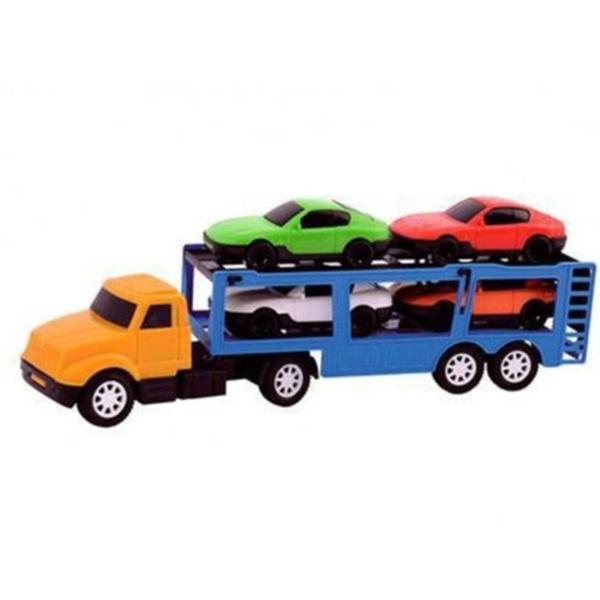 Imagem de Mini Caminhão Cegonha 34CM Com 4 Carrinhos De Brinquedo Color - Brinquedos Infantil Caminhaozinho