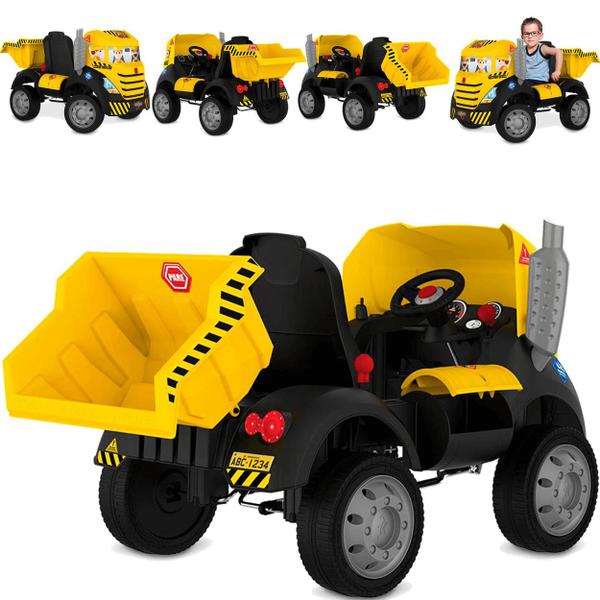 Imagem de Mini Caminhao Pedal Infantil Brutus Construtor Bandeirante Amarelo com Caçamba