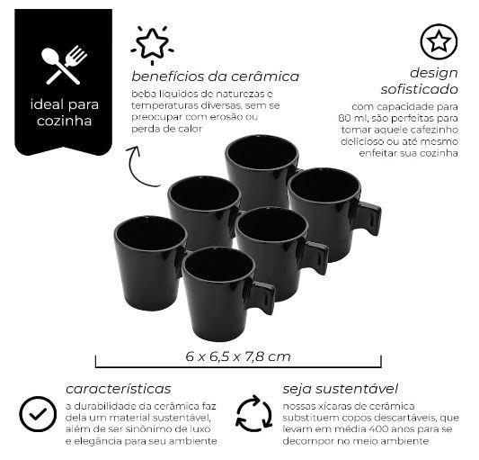 Imagem de Mini Caneca Cerâmica Preto - 6 Peças 80ml - Mimo Style