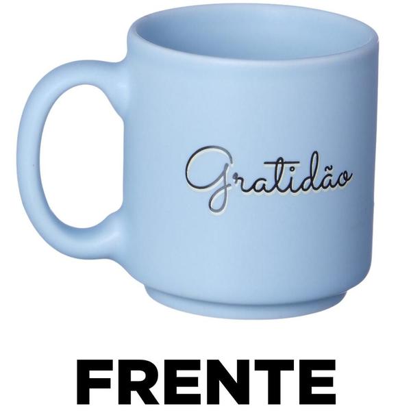 Imagem de Mini Caneca Gratidão Azul Café Expresso Empilhável Cerâmica 100ML