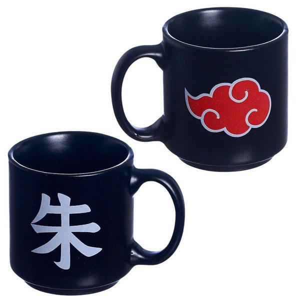 Imagem de Mini Caneca Naruto Nuvem Akatsuki Empilhável Cerâmica Preta 100ML Oficial VIZ - Zona Criativa