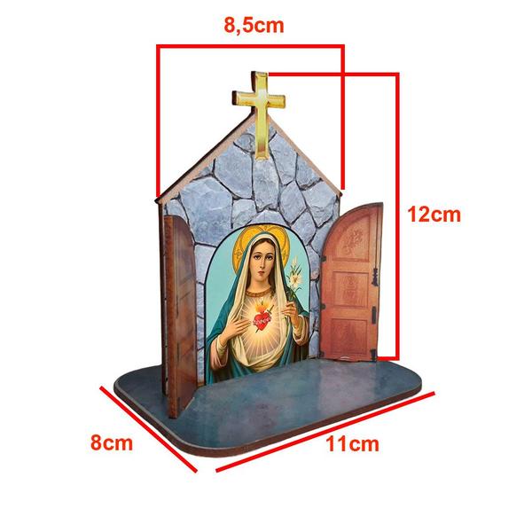 Imagem de Mini Capela Oratório Display Enfeite de Mesa Maria Santíssima 12cm Mdf Madeira