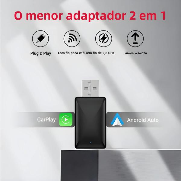 Imagem de Mini Carplay Sem Fio Android Auto - Adaptador Inteligente Plug and Play com Bluetooth e Wi-Fi