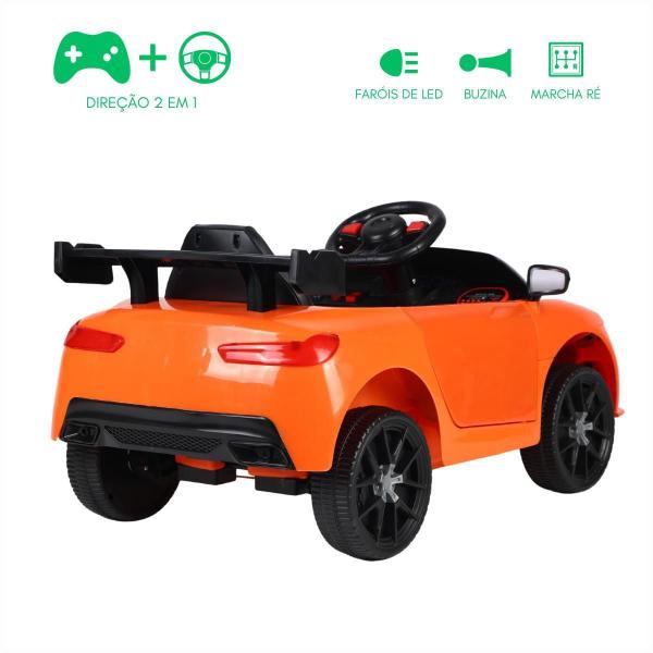 Imagem de Mini Carro Elétrico Criança Laranja 12V Luz Led Marcha Ré