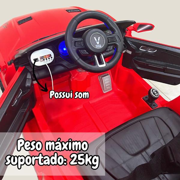 Imagem de Mini Carro Elétrico Infantil 6V Luz Som Usb Buzina Bateria Controle Remoto Vermelho Brinqway Bw240