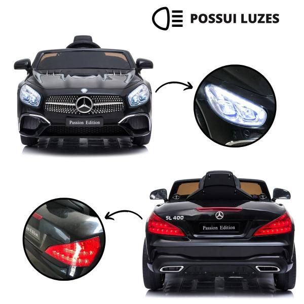 Imagem de Mini Carro Infantil Mercedes Preto C/ Controle Remoto Som Luz Cinto de Segurança E Duas Portas 12v