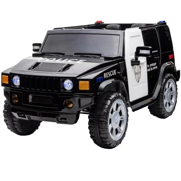 Imagem de Mini Carro Jipe Elétrico Infantil 12V Policia Luz Som Bateria Controle Remoto Preto Brinqway Bw236pt