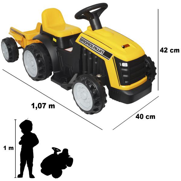 Imagem de Mini Carro Trator com Reboque Caçamba Elétrico 6V Infantil Criança Bateria Amarelo Brinqway BW-079AM