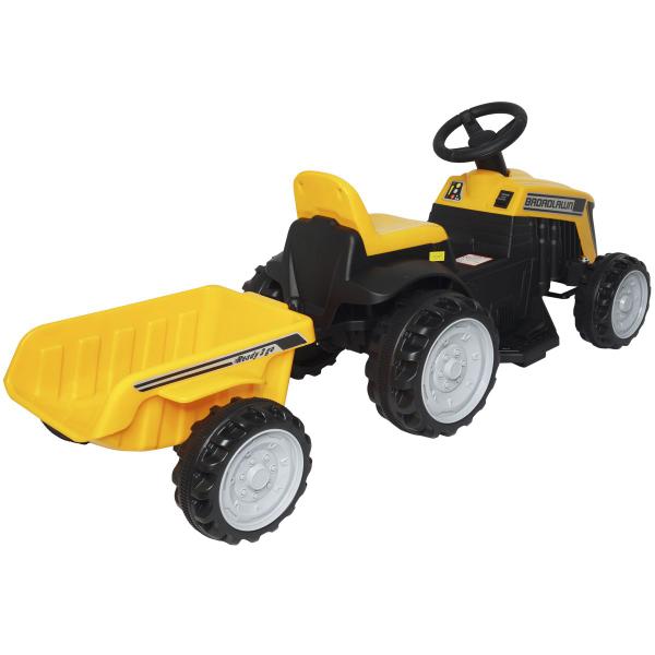 Imagem de Mini Carro Trator com Reboque Caçamba Elétrico 6V Infantil Criança Bateria Amarelo Brinqway BW-079AM