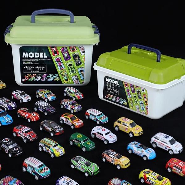 Imagem de Mini Carros de Liga Metálica para Meninos - Conjunto com Caixa de Armazenamento