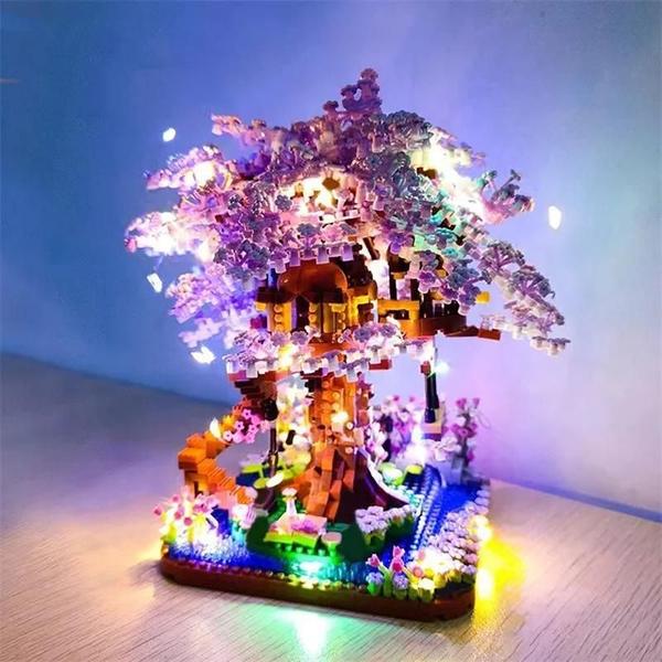 Imagem de Mini Casa de Boneca Sakura Romântica - Blocos de Construção com Luzes LED - Presente