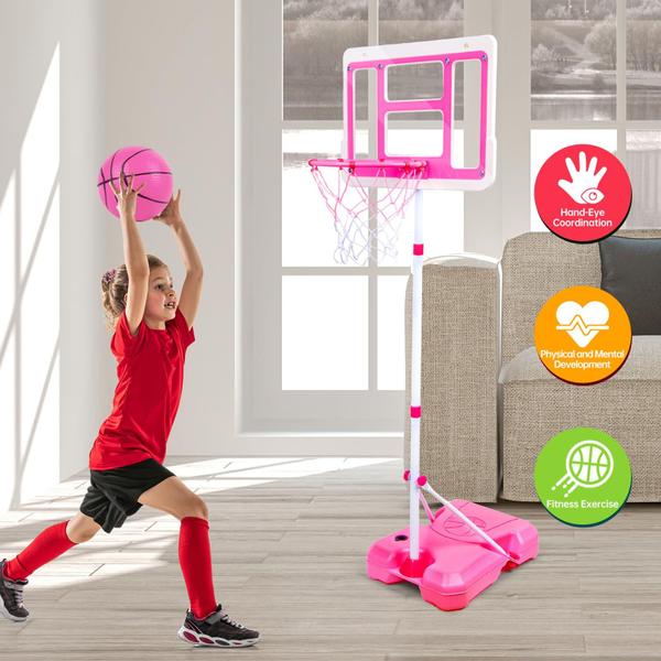 Imagem de Mini cesta de basquete ShyLizard Kids ajustável de 1,1 a 1,9 m rosa