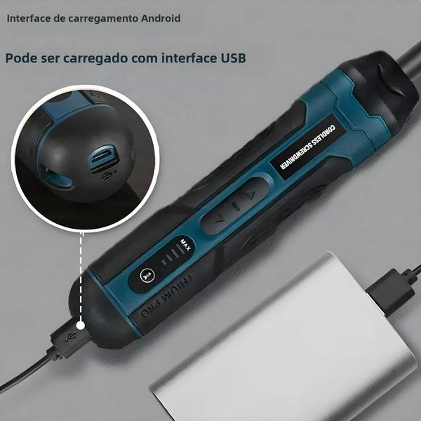 Imagem de Mini Chave de Fenda Elétrica Recarregável USB 1300mAh - Kit de Reparo