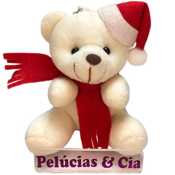 Imagem de Mini Chaveiros Urso Noel Creme Pelúcia 9,5cm Natal - Unidade