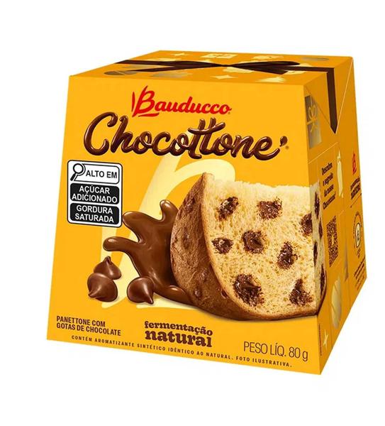 Mini Chocotone Bauducco 80g Gotas Chocolate kit com 3 na Caixinha Imagem de Mini Chocotone Bauducco 80g Gotas Chocolate kit com 3 na Caixinha