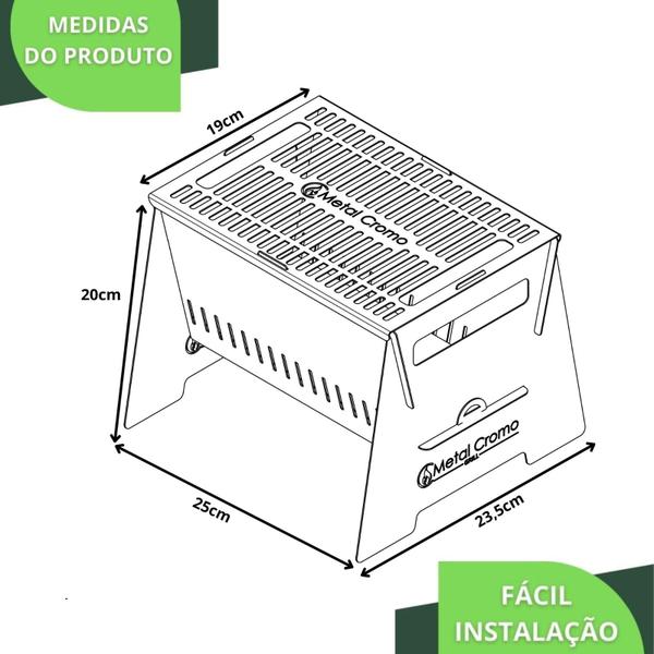 Imagem de Mini Churrasqueira Grill Portatil P/Camping Inox A Carvão FS