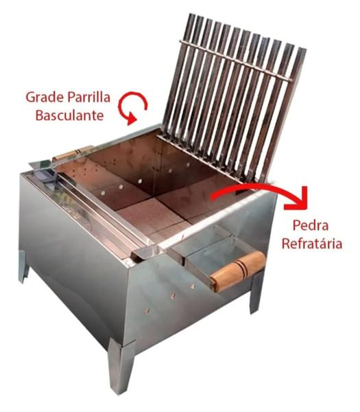 Imagem de Mini Churrasqueira Picanheira Portatil Inox Com Grelha Com Tijolo Refratário