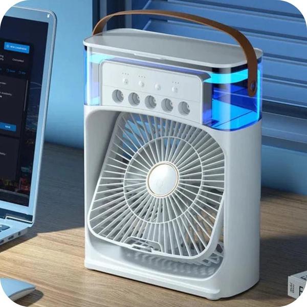 Imagem de Mini climatizador ar frio ventilador umidificador ar condicionado portátil 3 velocidades com led