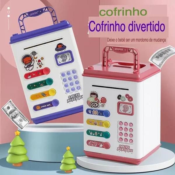 Imagem de Mini Cofre Rosa / Lilás Eletrônico Senha 4 Dígitos Dinheiro