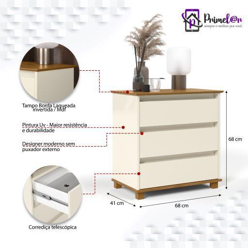 Imagem de Mini Cômoda Com 3 Gavetas E Pés Em Madeira EJ
