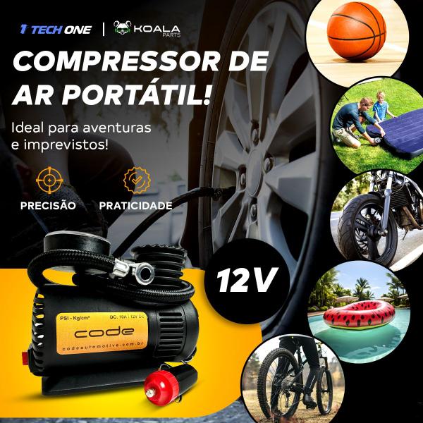 Imagem de Mini Compressor Ar Automotivo Portátil Multiuso 12v Techone + 3 Bicos adaptadores