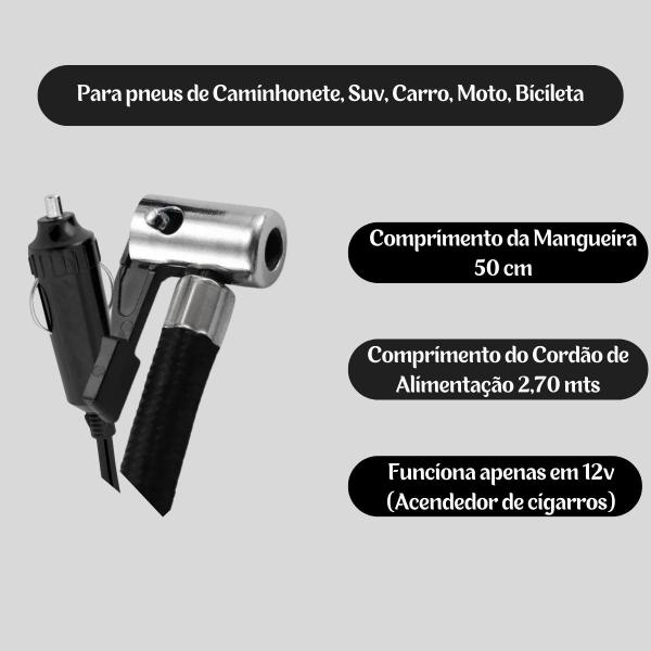 Imagem de Mini Compressor De Ar 12v Pneu Carro Moto Bike CAV12 Vonder