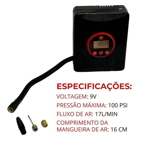 Imagem de Mini Compressor De Ar Automotivo Digital 9v 100psi 17l/min Carro Moto Boia