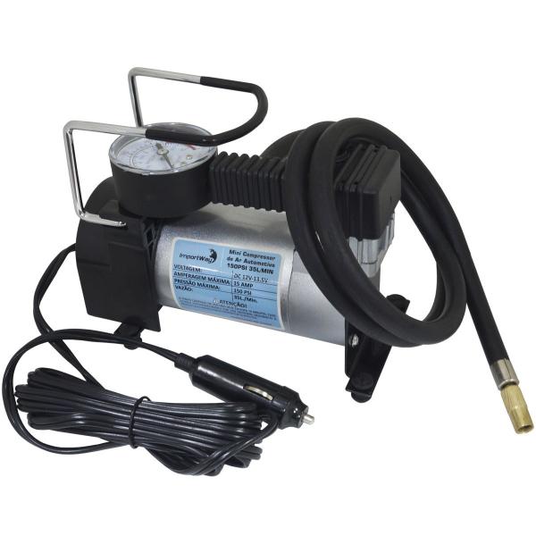 Imagem de Mini Compressor de Ar Automotivo Portátil 12V 150 Psi com 3 Adaptadores Importway IWMCA-15035